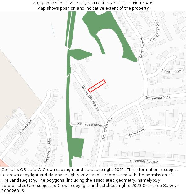 20, QUARRYDALE AVENUE, SUTTON-IN-ASHFIELD, NG17 4DS: Location map and indicative extent of plot