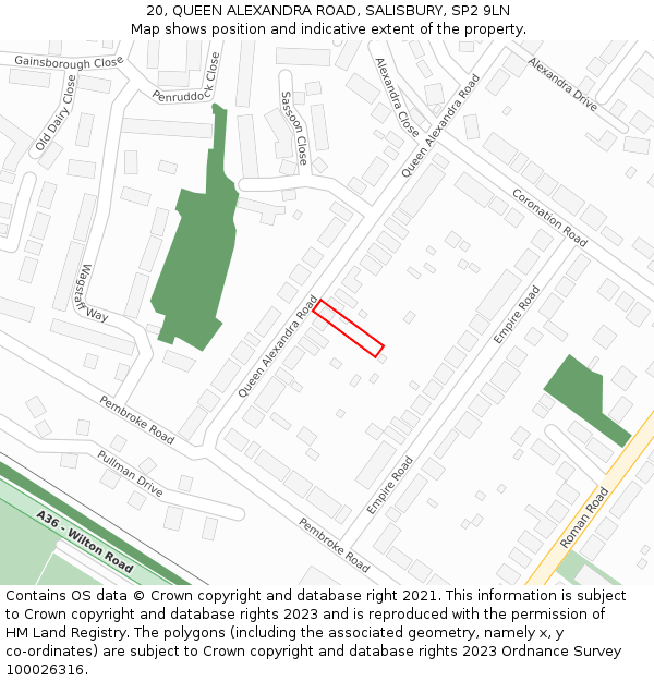 20, QUEEN ALEXANDRA ROAD, SALISBURY, SP2 9LN: Location map and indicative extent of plot