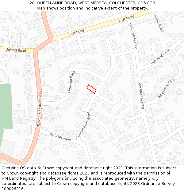 20, QUEEN ANNE ROAD, WEST MERSEA, COLCHESTER, CO5 8BB: Location map and indicative extent of plot
