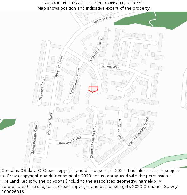 20, QUEEN ELIZABETH DRIVE, CONSETT, DH8 5YL: Location map and indicative extent of plot