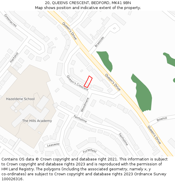 20, QUEENS CRESCENT, BEDFORD, MK41 9BN: Location map and indicative extent of plot