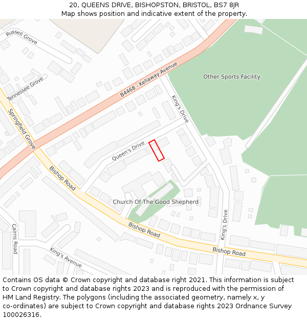 20, QUEENS DRIVE, BISHOPSTON, BRISTOL, BS7 8JR: Location map and indicative extent of plot