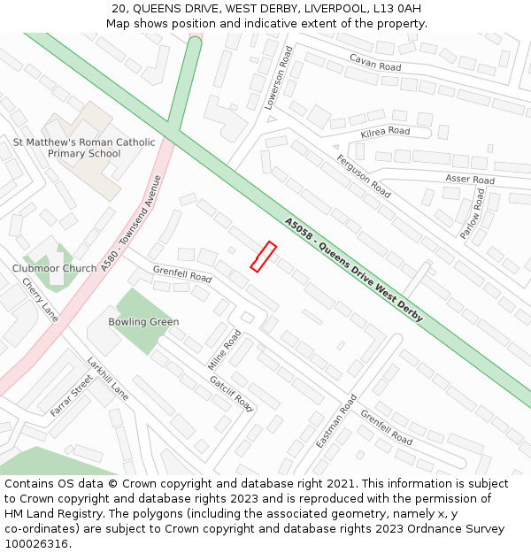 20, QUEENS DRIVE, WEST DERBY, LIVERPOOL, L13 0AH: Location map and indicative extent of plot