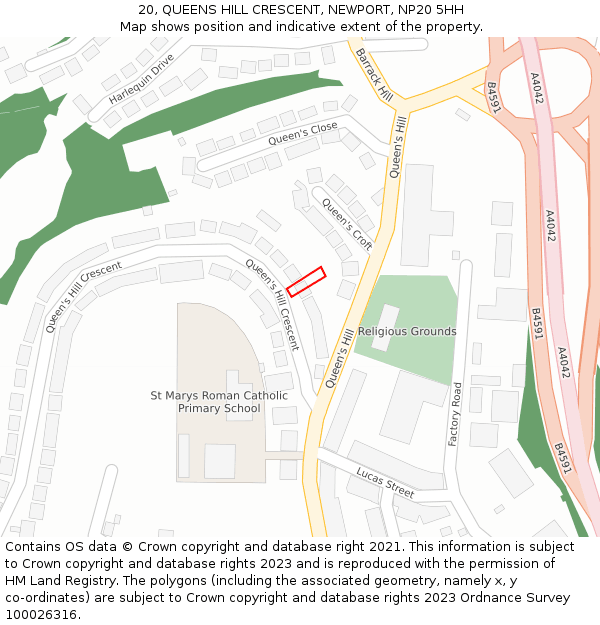 20, QUEENS HILL CRESCENT, NEWPORT, NP20 5HH: Location map and indicative extent of plot