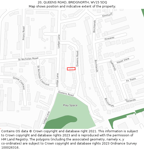 20, QUEENS ROAD, BRIDGNORTH, WV15 5DQ: Location map and indicative extent of plot