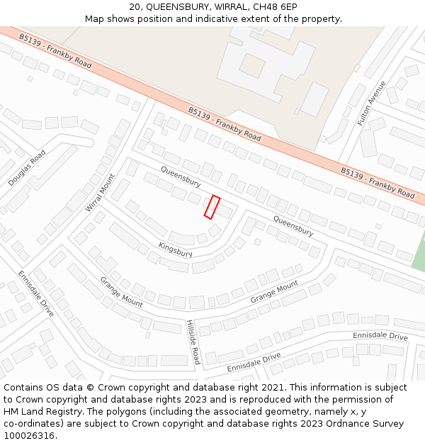 20, QUEENSBURY, WIRRAL, CH48 6EP: Location map and indicative extent of plot