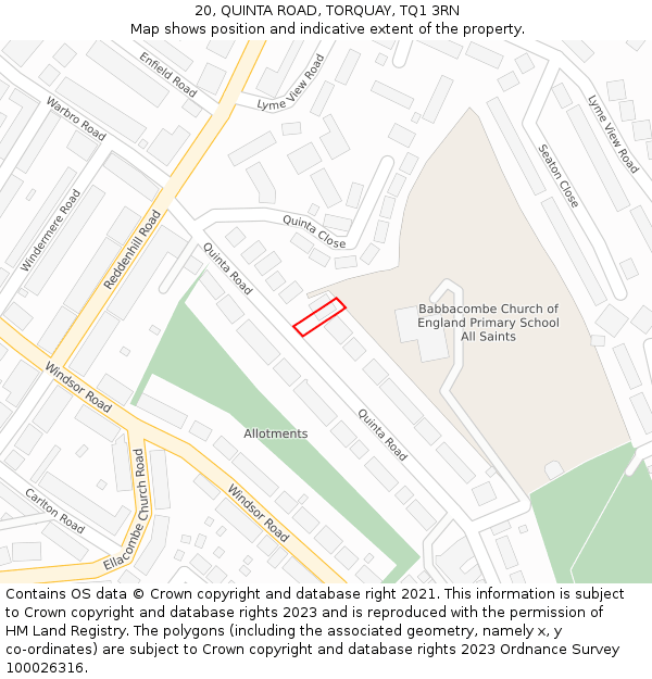 20, QUINTA ROAD, TORQUAY, TQ1 3RN: Location map and indicative extent of plot