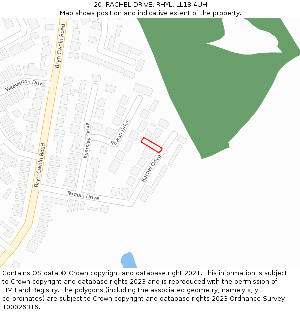 20, RACHEL DRIVE, RHYL, LL18 4UH: Location map and indicative extent of plot