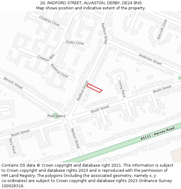 20, RADFORD STREET, ALVASTON, DERBY, DE24 8NS: Location map and indicative extent of plot