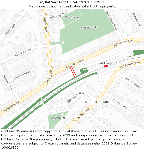 20, RAILWAY AVENUE, WHITSTABLE, CT5 1LJ: Location map and indicative extent of plot