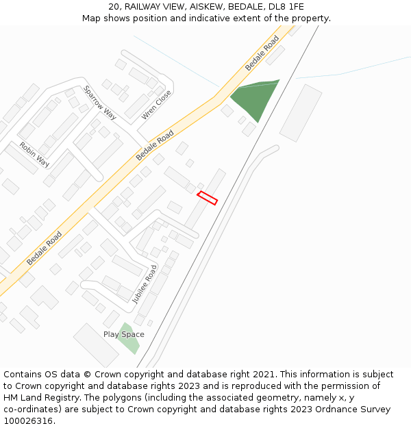 20, RAILWAY VIEW, AISKEW, BEDALE, DL8 1FE: Location map and indicative extent of plot