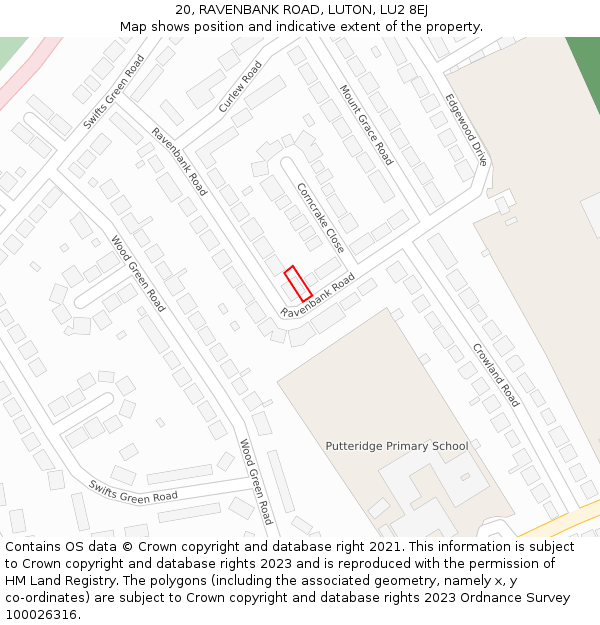 20, RAVENBANK ROAD, LUTON, LU2 8EJ: Location map and indicative extent of plot