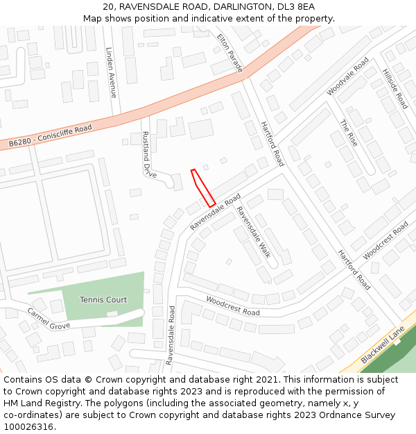 20, RAVENSDALE ROAD, DARLINGTON, DL3 8EA: Location map and indicative extent of plot