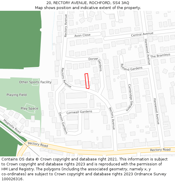 20, RECTORY AVENUE, ROCHFORD, SS4 3AQ: Location map and indicative extent of plot