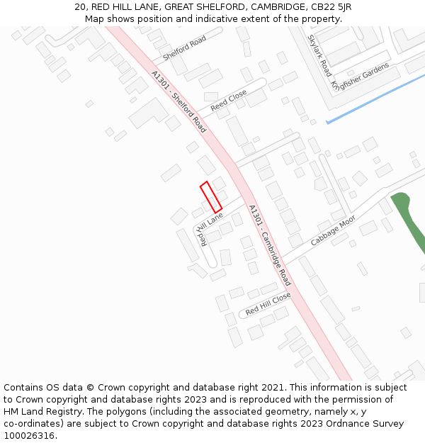 20, RED HILL LANE, GREAT SHELFORD, CAMBRIDGE, CB22 5JR: Location map and indicative extent of plot