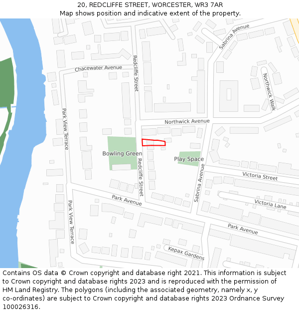 20, REDCLIFFE STREET, WORCESTER, WR3 7AR: Location map and indicative extent of plot