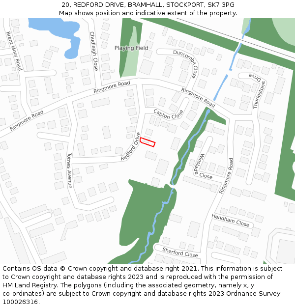 20, REDFORD DRIVE, BRAMHALL, STOCKPORT, SK7 3PG: Location map and indicative extent of plot