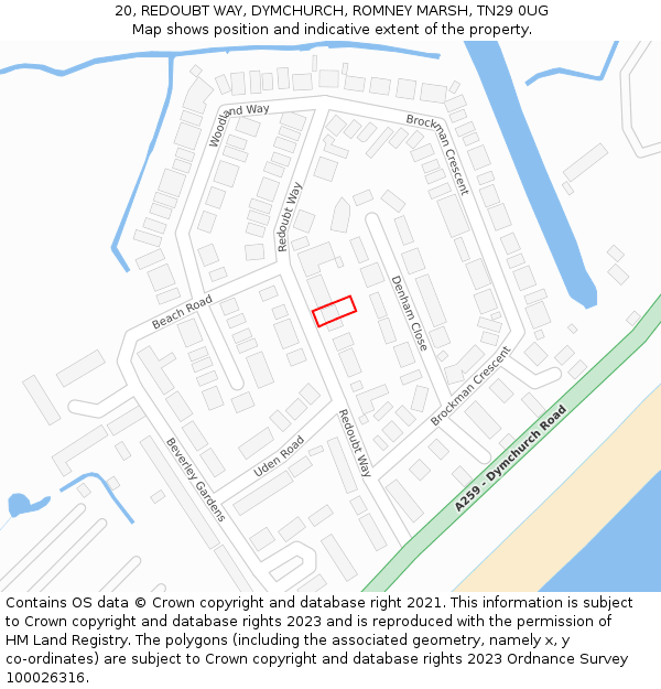 20, REDOUBT WAY, DYMCHURCH, ROMNEY MARSH, TN29 0UG: Location map and indicative extent of plot