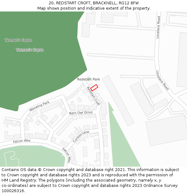 20, REDSTART CROFT, BRACKNELL, RG12 8FW: Location map and indicative extent of plot