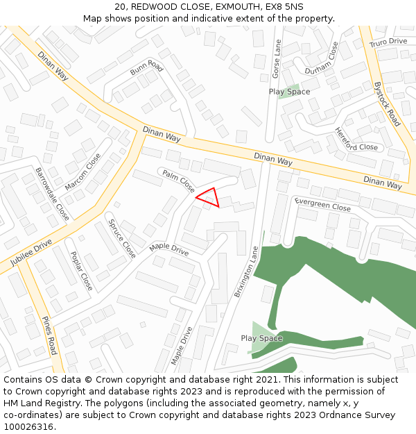 20, REDWOOD CLOSE, EXMOUTH, EX8 5NS: Location map and indicative extent of plot