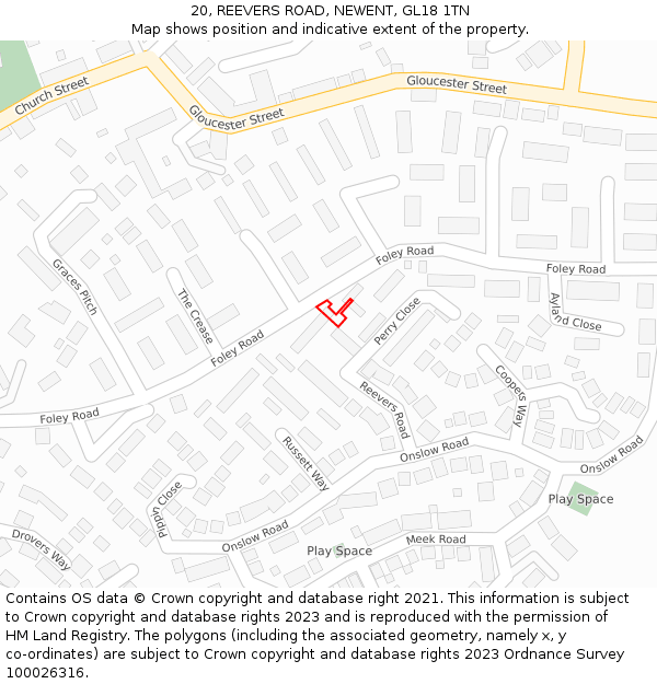 20, REEVERS ROAD, NEWENT, GL18 1TN: Location map and indicative extent of plot