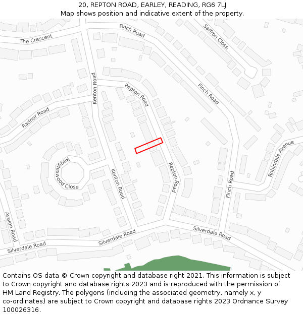 20, REPTON ROAD, EARLEY, READING, RG6 7LJ: Location map and indicative extent of plot