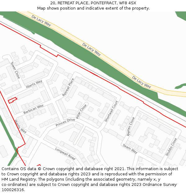 20, RETREAT PLACE, PONTEFRACT, WF8 4SX: Location map and indicative extent of plot