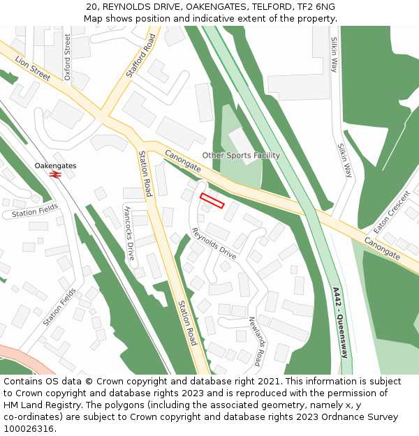 20, REYNOLDS DRIVE, OAKENGATES, TELFORD, TF2 6NG: Location map and indicative extent of plot