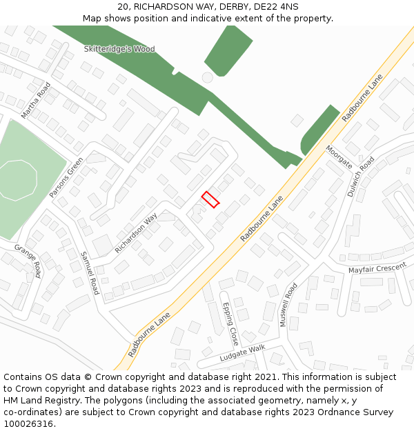 20, RICHARDSON WAY, DERBY, DE22 4NS: Location map and indicative extent of plot
