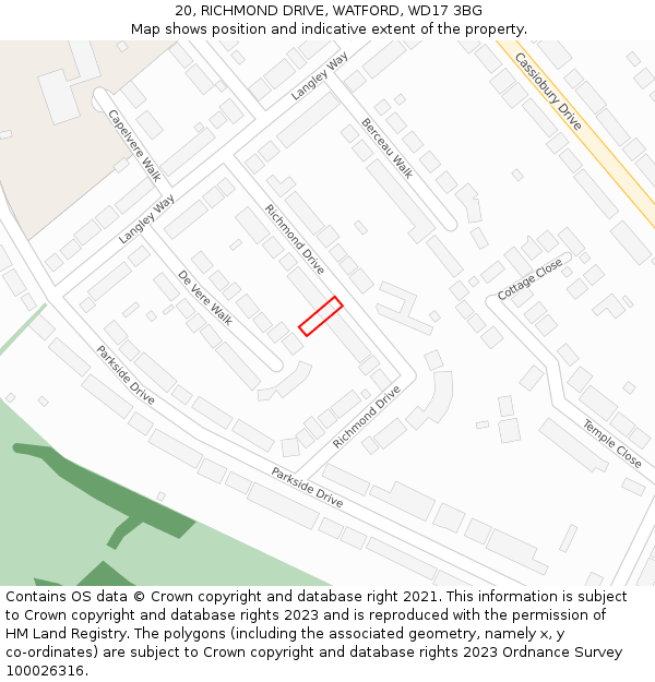 20, RICHMOND DRIVE, WATFORD, WD17 3BG: Location map and indicative extent of plot