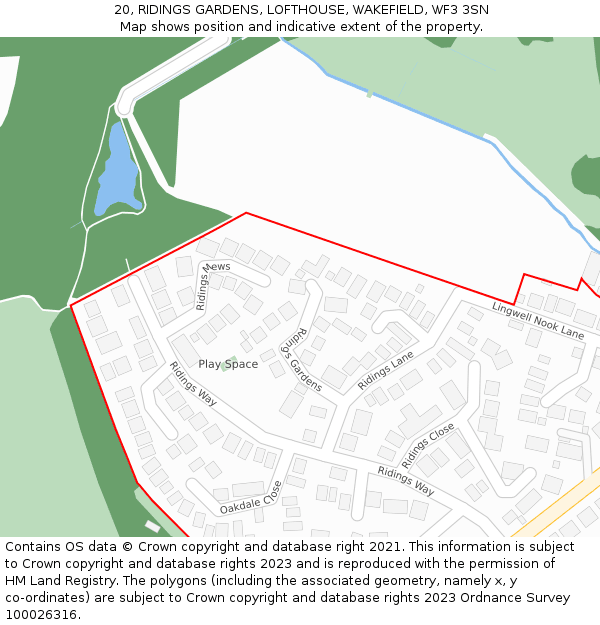 20, RIDINGS GARDENS, LOFTHOUSE, WAKEFIELD, WF3 3SN: Location map and indicative extent of plot