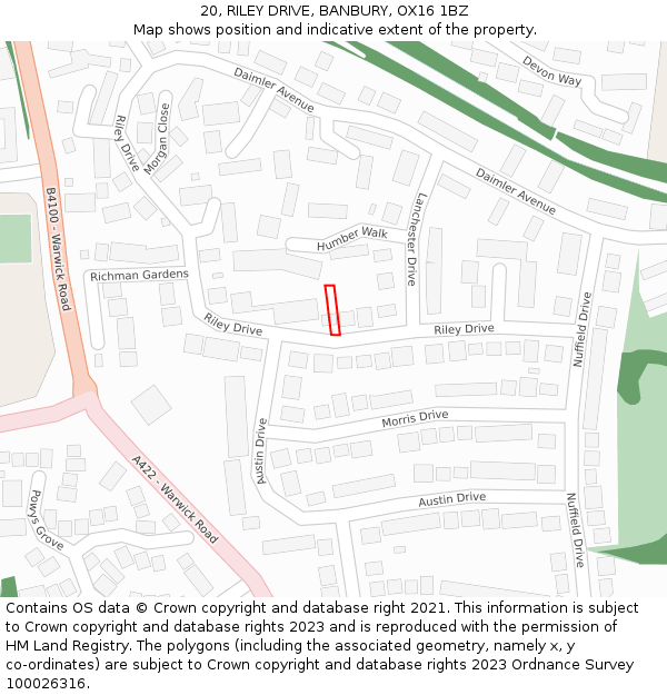 20, RILEY DRIVE, BANBURY, OX16 1BZ: Location map and indicative extent of plot