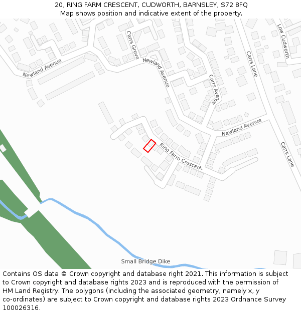20, RING FARM CRESCENT, CUDWORTH, BARNSLEY, S72 8FQ: Location map and indicative extent of plot