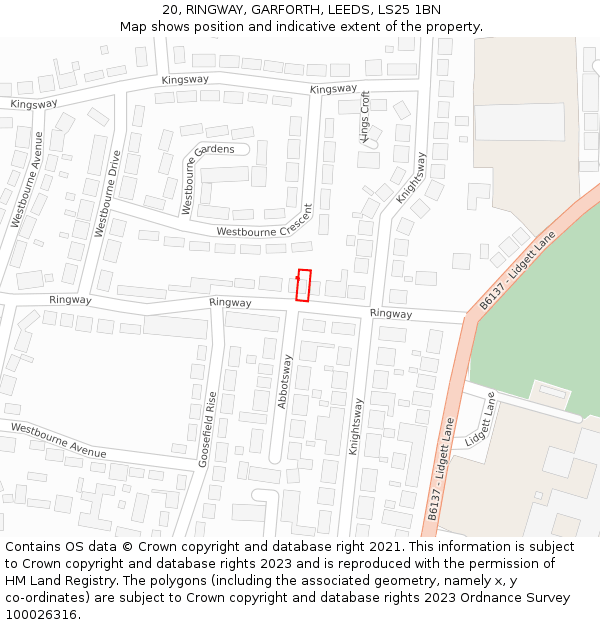 20, RINGWAY, GARFORTH, LEEDS, LS25 1BN: Location map and indicative extent of plot