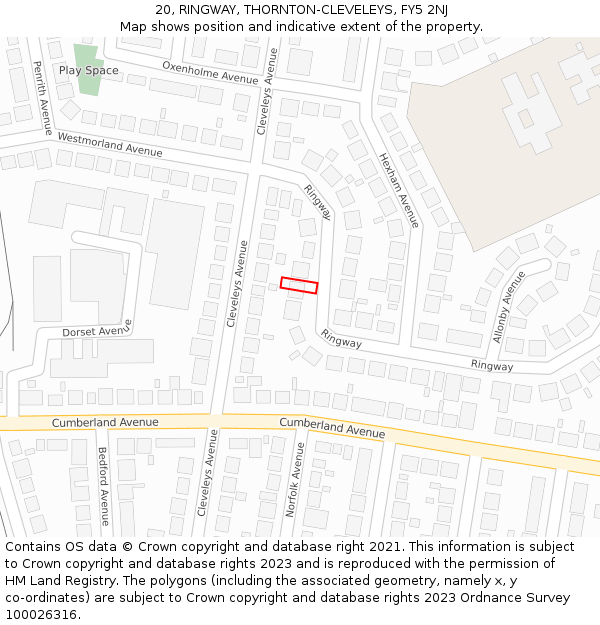 20, RINGWAY, THORNTON-CLEVELEYS, FY5 2NJ: Location map and indicative extent of plot