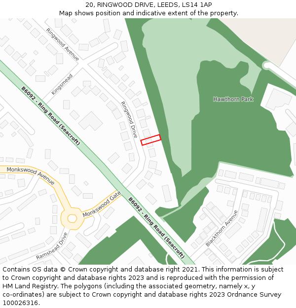 20, RINGWOOD DRIVE, LEEDS, LS14 1AP: Location map and indicative extent of plot