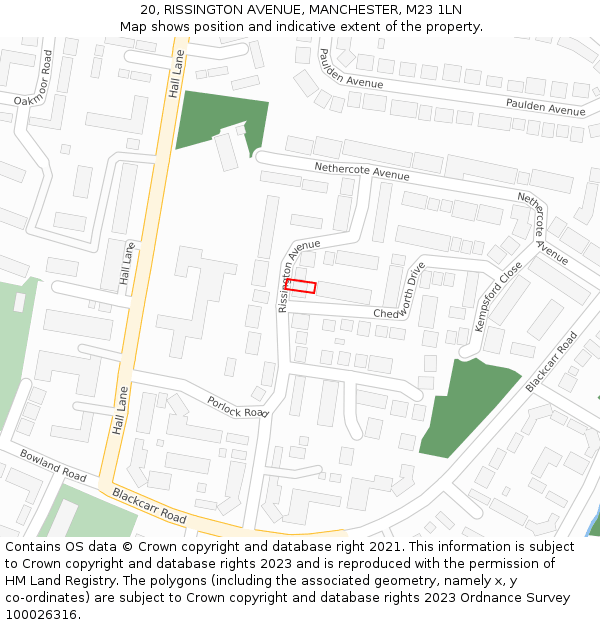 20, RISSINGTON AVENUE, MANCHESTER, M23 1LN: Location map and indicative extent of plot