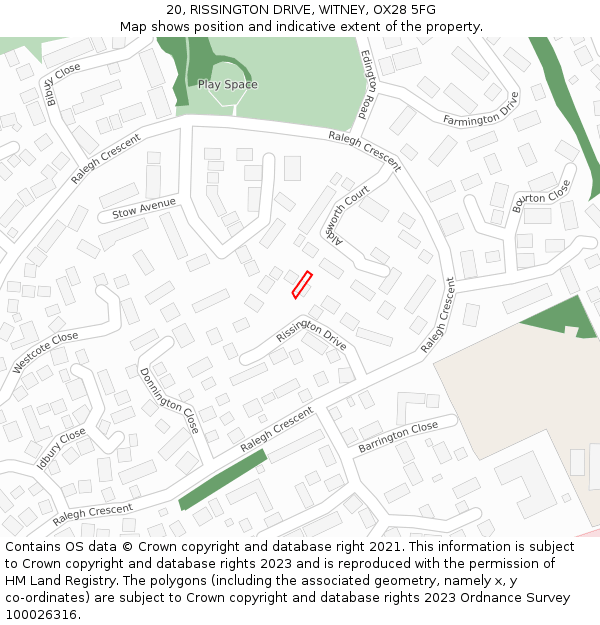 20, RISSINGTON DRIVE, WITNEY, OX28 5FG: Location map and indicative extent of plot