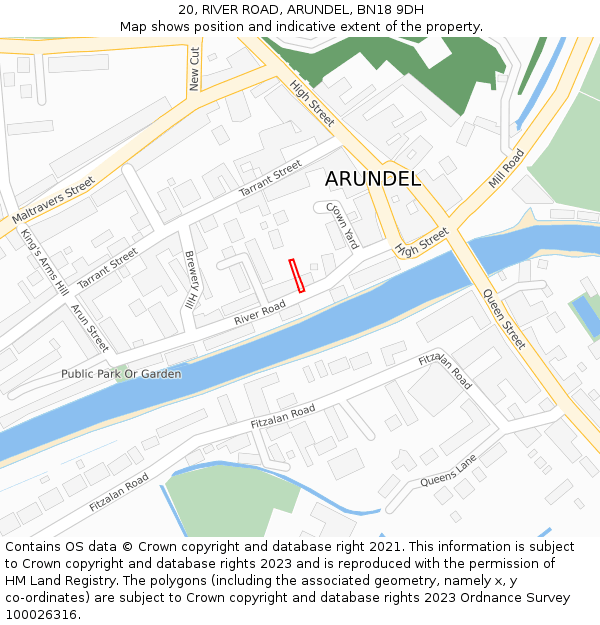 20, RIVER ROAD, ARUNDEL, BN18 9DH: Location map and indicative extent of plot