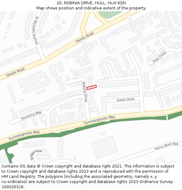 20, ROBINIA DRIVE, HULL, HU4 6QN: Location map and indicative extent of plot