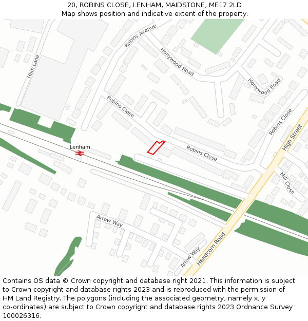 20, ROBINS CLOSE, LENHAM, MAIDSTONE, ME17 2LD: Location map and indicative extent of plot