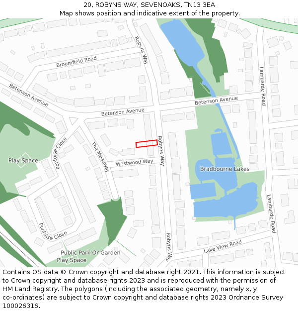 20, ROBYNS WAY, SEVENOAKS, TN13 3EA: Location map and indicative extent of plot
