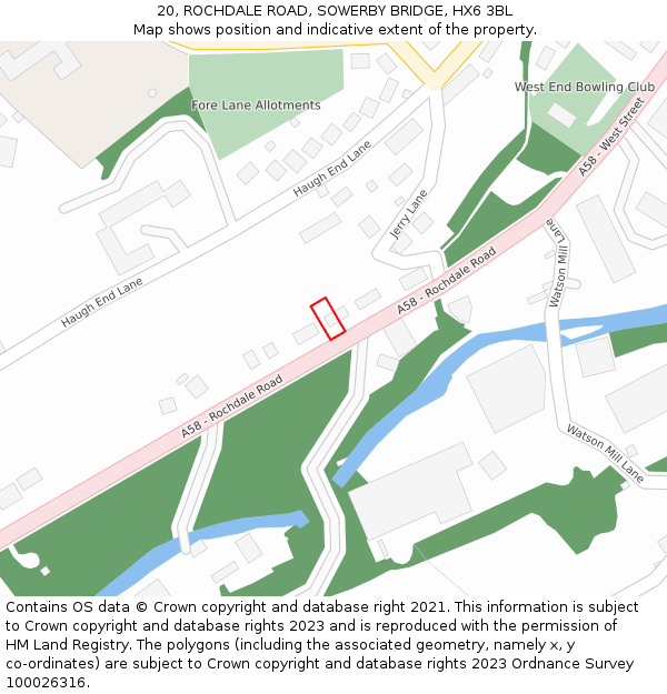 20, ROCHDALE ROAD, SOWERBY BRIDGE, HX6 3BL: Location map and indicative extent of plot