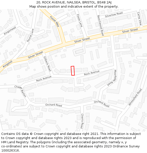 20, ROCK AVENUE, NAILSEA, BRISTOL, BS48 2AJ: Location map and indicative extent of plot