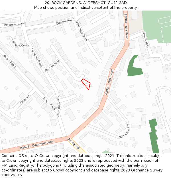 20, ROCK GARDENS, ALDERSHOT, GU11 3AD: Location map and indicative extent of plot