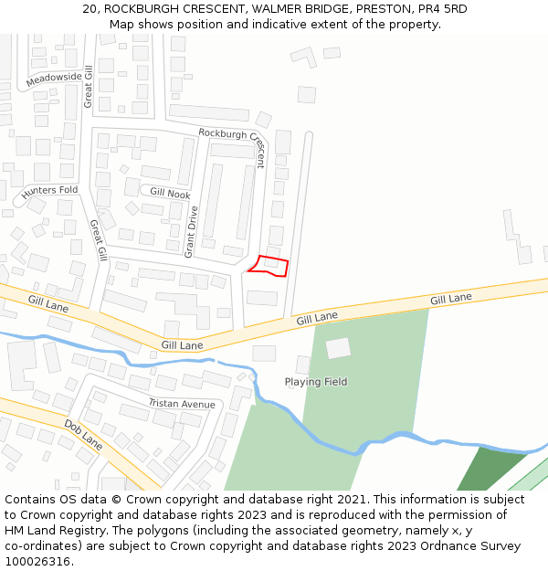 20, ROCKBURGH CRESCENT, WALMER BRIDGE, PRESTON, PR4 5RD: Location map and indicative extent of plot