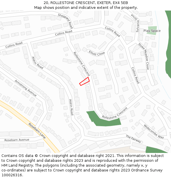 20, ROLLESTONE CRESCENT, EXETER, EX4 5EB: Location map and indicative extent of plot