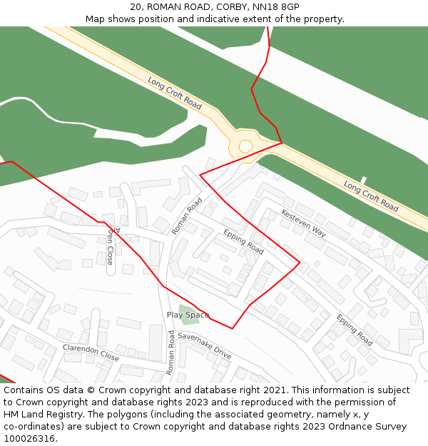 20, ROMAN ROAD, CORBY, NN18 8GP: Location map and indicative extent of plot