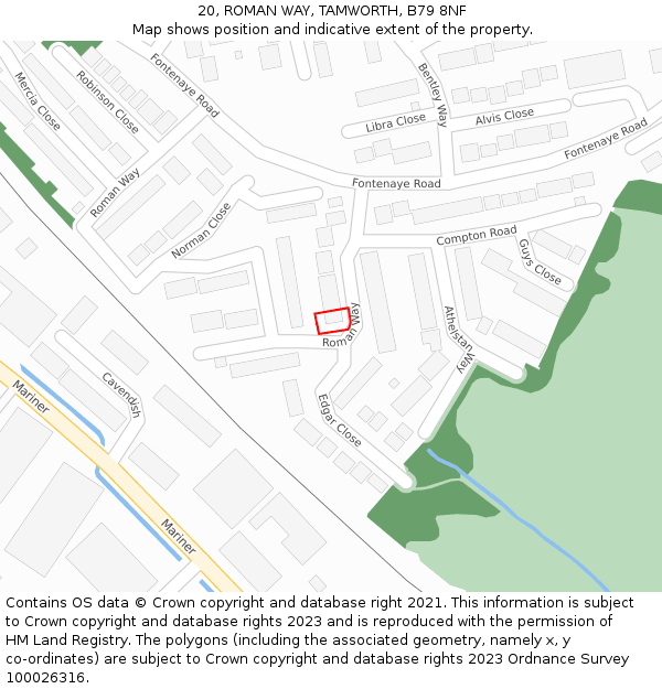 20, ROMAN WAY, TAMWORTH, B79 8NF: Location map and indicative extent of plot