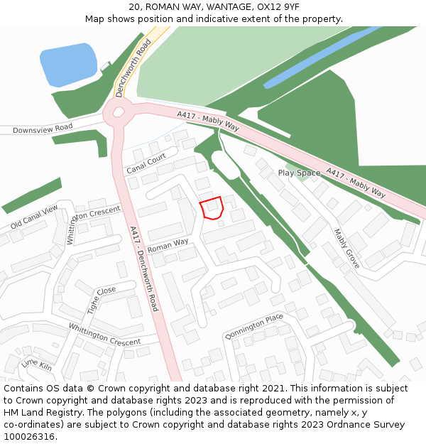 20, ROMAN WAY, WANTAGE, OX12 9YF: Location map and indicative extent of plot